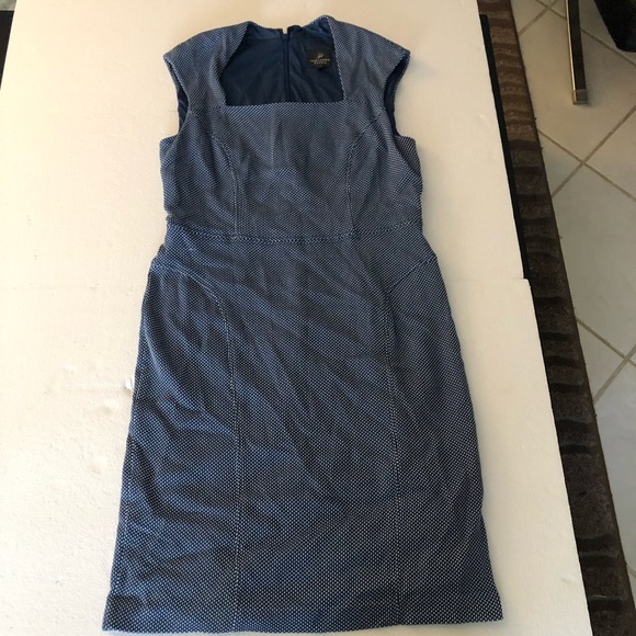 Adrianna Papell blue white polka dot bolero neckline sheath dress - Picture 3 of 10